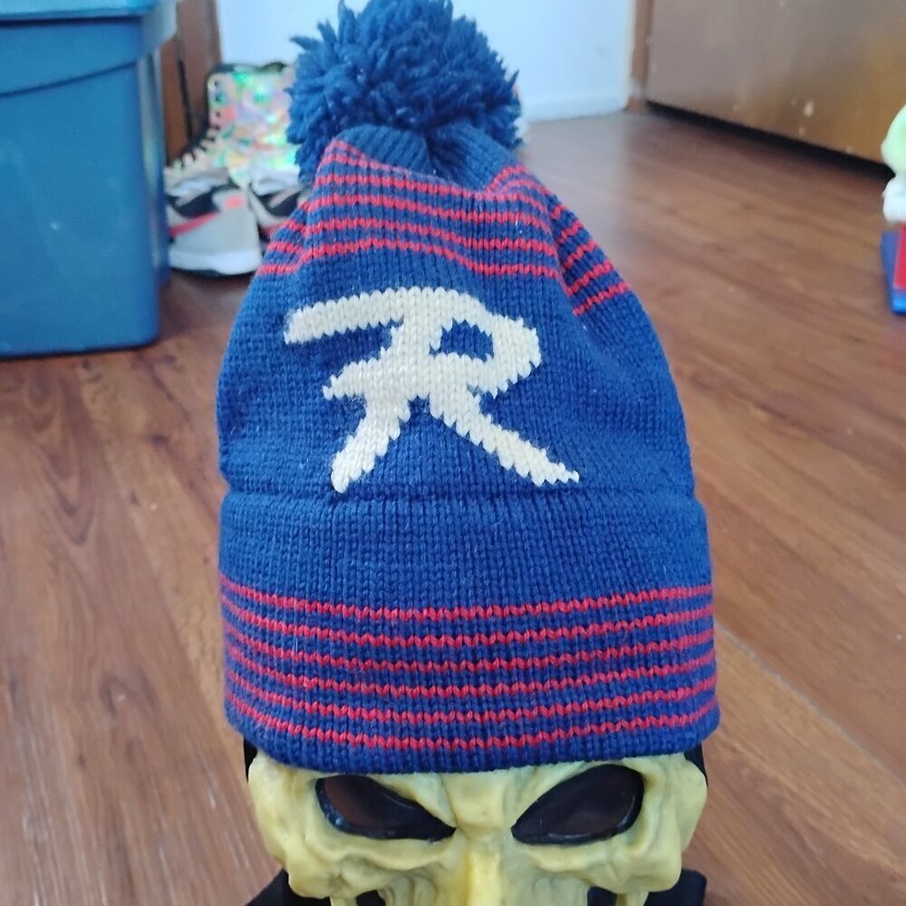 Vintage Snowear Striped Wool Pom Winter Beanie Hat